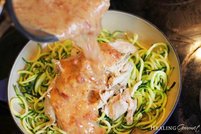 pour sauce over chicken alfredo
