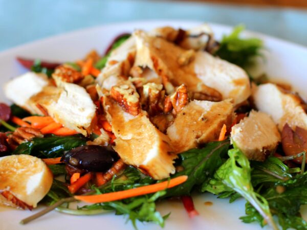 Arugula Chicken Salad with Olives & Pecans