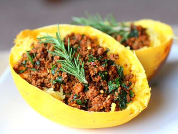 Smoky Bison Stuffed Spaghetti Squash (Paleo + Low Carb)
