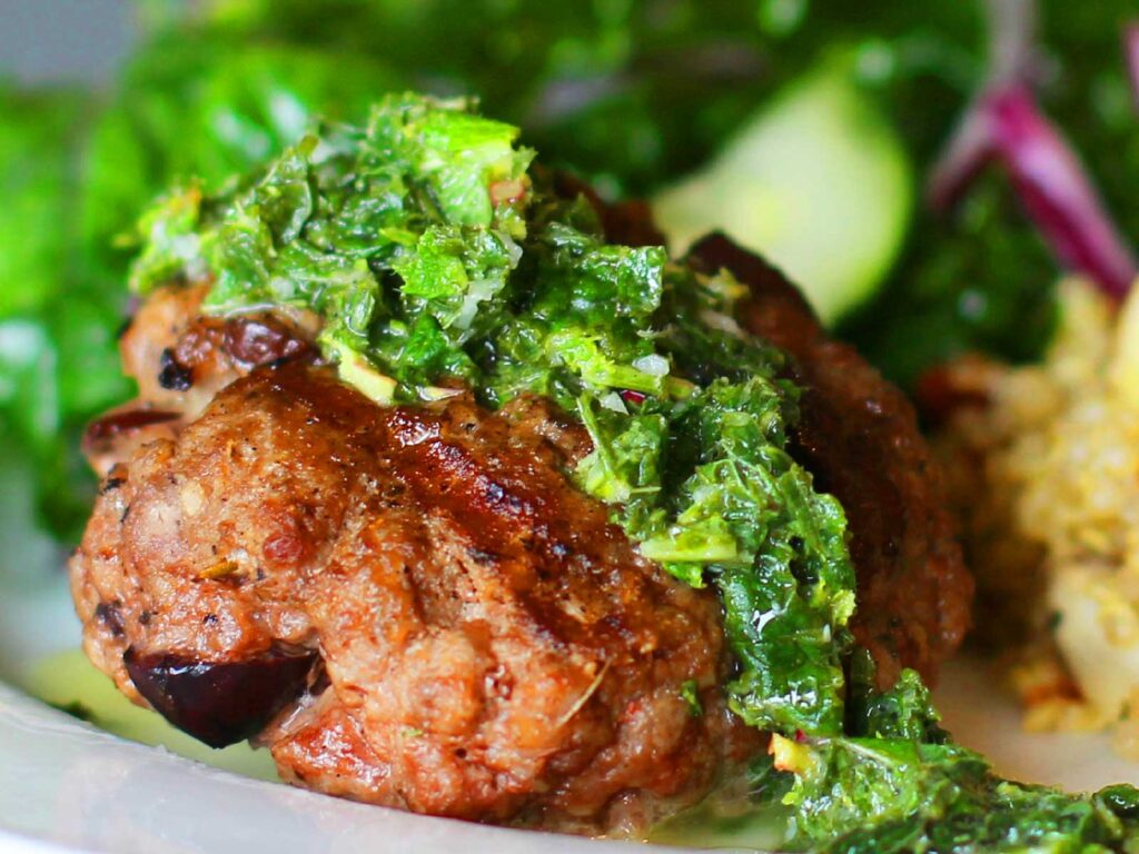 Lamb Burgers with Kalamata Olives and Mint Gremolata