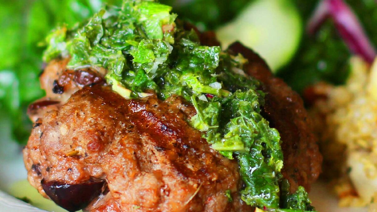 Lamb Burgers with Kalamata Olives and Mint Gremolata